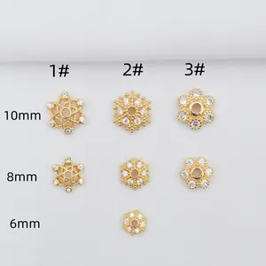 14K gold plated flower bead spacers with cubic zirconia for DIY jewelry making