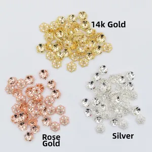 Coupelles à fleurs en or 14k et argent avec micro-pave de zircon pour création de bijoux