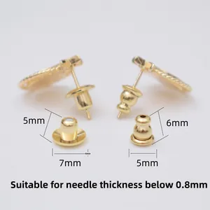 Cierres de pendientes bañados en oro de 14K con silicona para pernos de 0.8mm