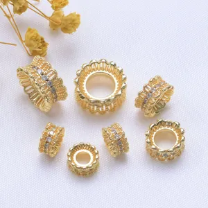 Perles D'Espacement Évidées En Laiton Plaqué Or 18K Zircon Accessoires De Bijoux DIY Calottes De Perles En Dentelle