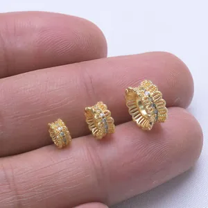Perles d'espacement dorées ajourées avec zircons blancs pour création bijoux