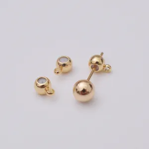 Vue détaillée des poussoirs de boucles d'oreilles plaqués or 14K avec boucle pour DIY