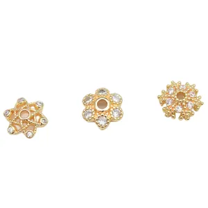 14K gold plated flower bead spacers with micro-paved zircon for DIY jewelry making