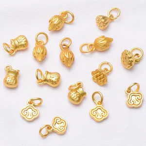 Pendentifs traditionnels en or lotus et caractère Fu pour bracelets et bijoux DIY