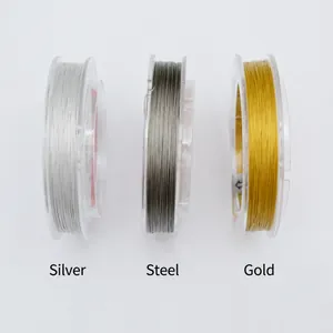 Tre bobine di filo in acciaio inossidabile FLEXY7 nei colori argento, acciaio e oro DIY