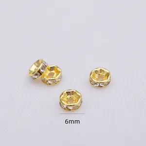 Detailed 6mm 14k gold plated rondelle spacer beads with crystals for DIY jewelry