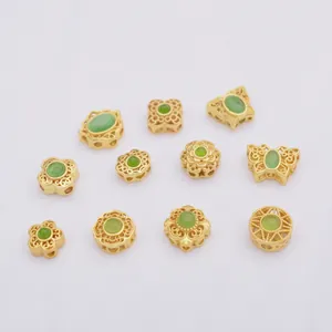 Ancient gold sand spacers with green clover and butterfly hollow beads for DIY jewelry making