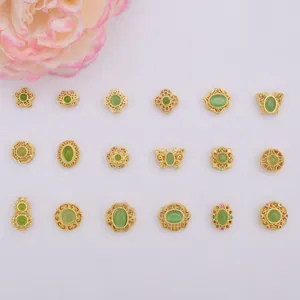 DIY Jewelry Making Copper Gold Plated Charms With Cat's Eye Stone Vintage Hollow Clover Butterfly Gourd Pendants For Bracelets Necklaces