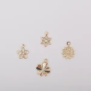 14K gold plated floral charms set with clover, daisy and plum flower for DIY jewelry making