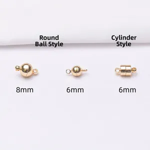 14K gold plated magnetic ball and cylinder clasps for DIY jewelry necklace making