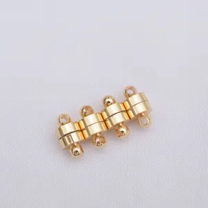 Polished 14K gold-plated cylindrical magnetic jewelry clasps for necklaces and bracelets