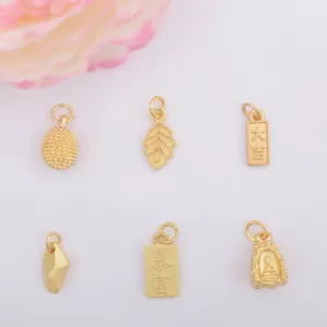 Pendentifs en Laiton Plaqué Or Antique Pour la Fabrication de Bijoux DIY Bracelet Collier Pendentif Durian Feuille Bouddha Caractère Pendentifs