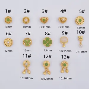 Vintage style gold-plated jewelry charms featuring green agate and pearls for DIY bracelets