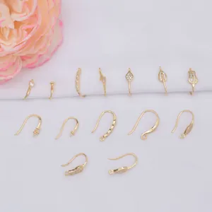 14K Vergulde Messing Oorbelhaken Met Micro Ingelegde Zirkonia Geometrische Bliksem Blad Oorhaken Voor DIY Handgemaakte Sieraden Vrouwen Accessoire