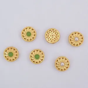 Gold plated sunflower beads with green agate and pearls for DIY jewelry making