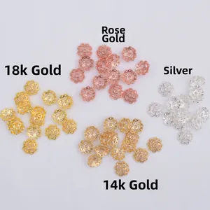Calottes de perles fleurs creuses pour bijoux DIY en doré, or rose et argent