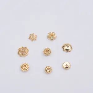 Macro de ocho estilos de cuentas espaciadoras y capas de flores bañadas en oro de 14k para DIY
