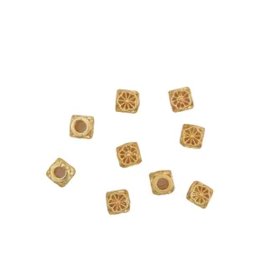 Golden square hollow spacer beads for DIY jewelry making with intricate floral texture