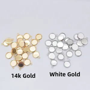 14K gold and platinum plated circular DIY earring charm bases with hanging rings