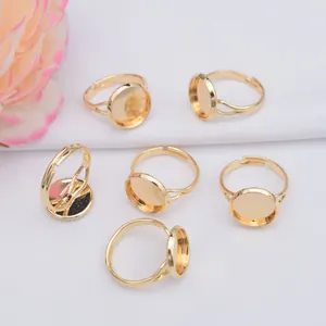 Base Per Anello Regolabile In Ottone Con Vassoio Rotondo Vuoto Placcato Oro 14k Per La Creazione Di Gioielli DIY
