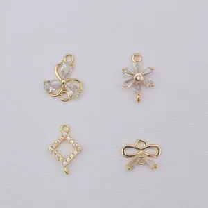 Pendentifs trèfle et cœur en plaqué or 14 carats avec zircons pour création de bijoux