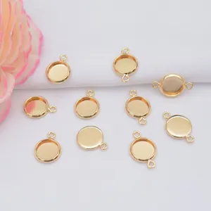 14k Gold Filled Copper Round Bezel Tray Inner Diameter Size 6 To 14 Single Double Loop Pendant Base For DIY Jewelry Making