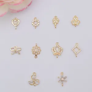 Pendentifs en Laiton Plaqué Or 14K avec Zircone Trèfle Couronne Cœur Nœud pour Création de Bijoux DIY Accessoires de Boucles d'Oreilles