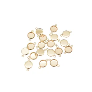 Polished 14k gold-filled 8mm round bezel pendant connectors for DIY earring jewelry making