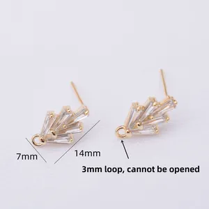 14K vergoldete S925 Silber Ohrstecker mit Zirkon und geschlossenem 3mm Verbindungsring