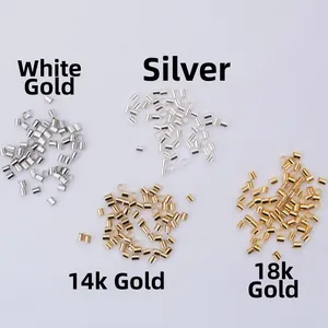 14k gold plated crimp beads for jewelry making in silver, white and gold finishes