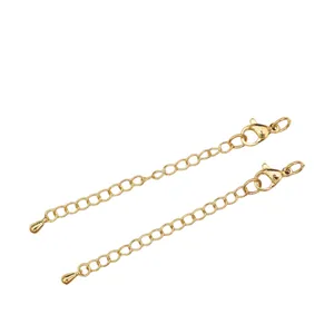 24k gold-plated extension chain with lobster clasp and teardrop pendant for jewelry DIY