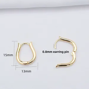 Polished 14k gold-plated U-shaped earrings with 15mm height and 0.8mm pin diameter