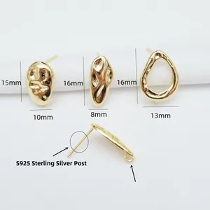 Componentes de pendientes DIY con pasadores de plata S925 bañados en oro de 14k