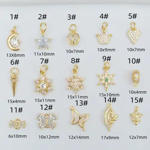 Assortiment de breloques plaquées or 14K avec étoiles et lune pour bijoux artisanaux