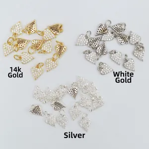 Colgantes de corazón en oro 14k y plata con microcircones para joyería artesanal