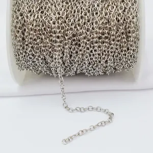 Macro detail of silver plated cable chain on white spool for DIY jewelry making projects