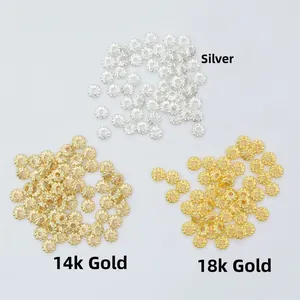 Cuentas espaciadoras de flor en oro de 14k para joyería DIY en plata y dorado