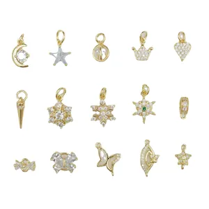 Lot de pendentifs plaqués or 14k avec lune étoile et flocon pour bijoux artisanaux
