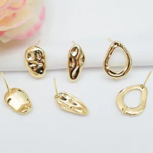 DIY Baroque Irregular Hammered Earring Findings With 925 Sterling Silver Earring Post Brass Gold Plated Liquid Metal Stud Base