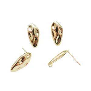 14K gold plated S925 silver needle earring studs with organic molten metal texture