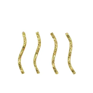 Golden 14k gold-filled wavy spacer tubes with diamond-cut texture for DIY jewelry