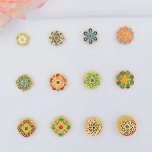 Vintage Copper Enamel Flower Beads Ancient Gold Plated Floral Geometric Spacer Beads For DIY Bracelet Necklace Jewelry Making Supply