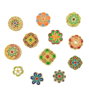 DIY jewelry making kit featuring colorful enamel flower beads in gold finish alloy