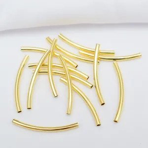 Perle a tubo curvo placcate oro 14k lucido per creazione gioielli fai da te e bracciali