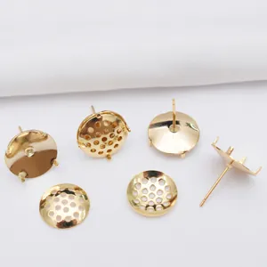14K vergoldete Ohrstecker mit Netzscheibe und Fassungen für handgefertigten DIY-Schmuck