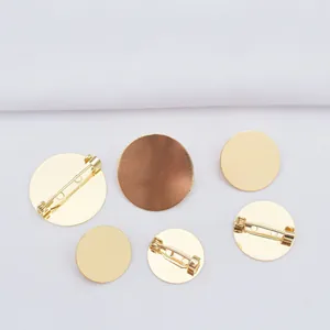 Set di 6 basi per spilla tonde piatte in ottone placcato oro con chiusura di sicurezza