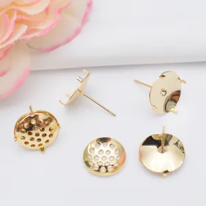 14K Vergoldet Messing Runde Netz Ohrstecker Basis Schale Zubehör Für DIY Schmuckherstellung Handgefertigte Ohrringe Material