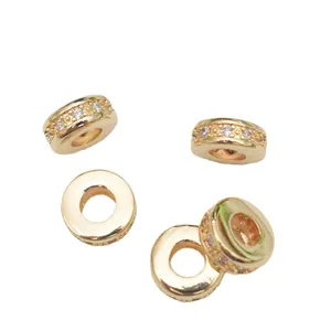 14k gold plated brass spacer beads with cubic zirconia for DIY jewelry making