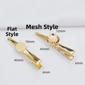 Barrettes à cheveux 14k dorées avec plateaux plats de 10mm et résille de 12mm pour DIY
