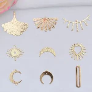 Gebürstetes 14K Vergoldetes Messing DIY Charms Für Schmuckherstellung Ginkgoblatt Sonne Mond Herz Geometrische Anhänger